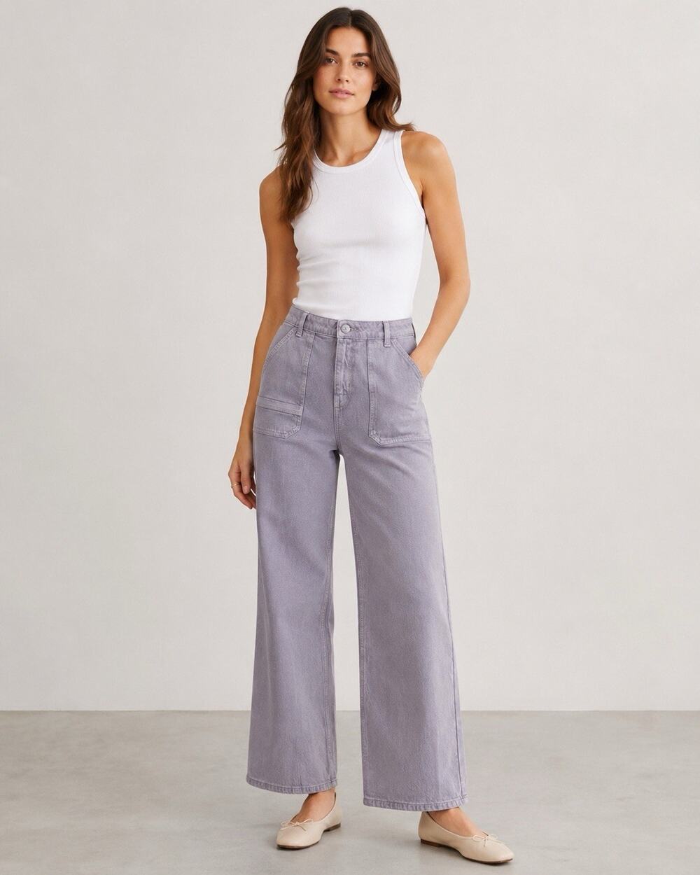 Seventy + Mochi Elodie Cropped Wide Leg Jeans Size 28 Lavender Organic Cotton